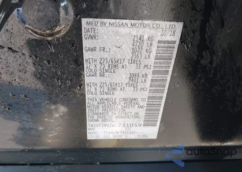 2019 Nissan Rogue S z USA, uszkodzony, nr VIN 5N1AT2MV1KC731059